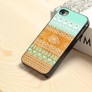 Wood Aztec Mint M - Custom Black Case For Iphone 5..