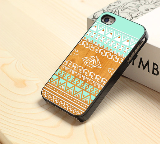 Wood Aztec Mint M - Custom Black Case For Iphone 5 / 5s - Default Iphone 5/5s Black Case